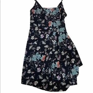 Dex | Navy Blue Floral & Butterfly Print Fit & Flare Spaghetti Strap Mini Dress